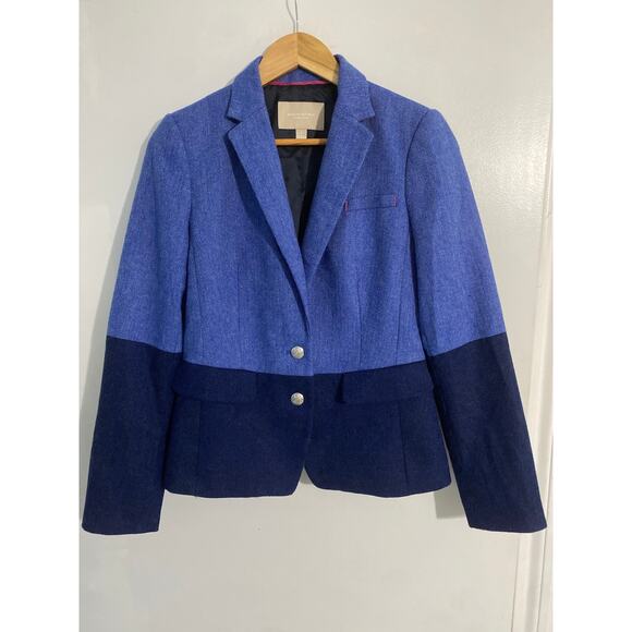 Banana Republic blazer jacket women’s size 6 blue colorblock tweed wool preppy - Picture 2 of 7